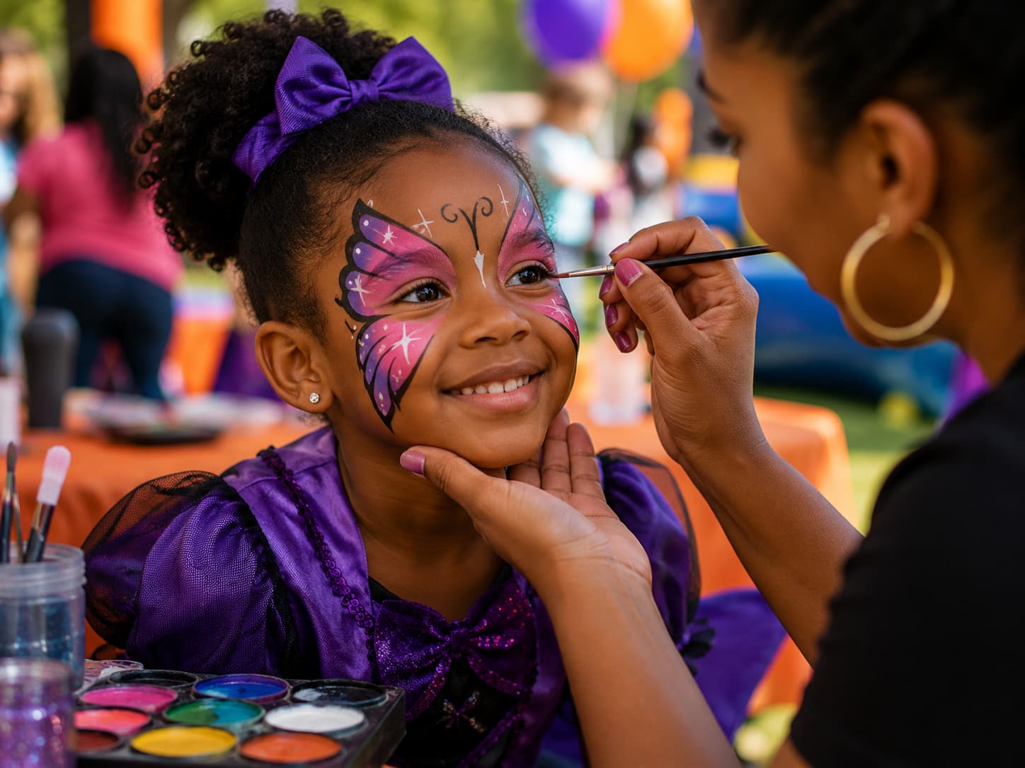 A child having their face painted at Harvest Fest.