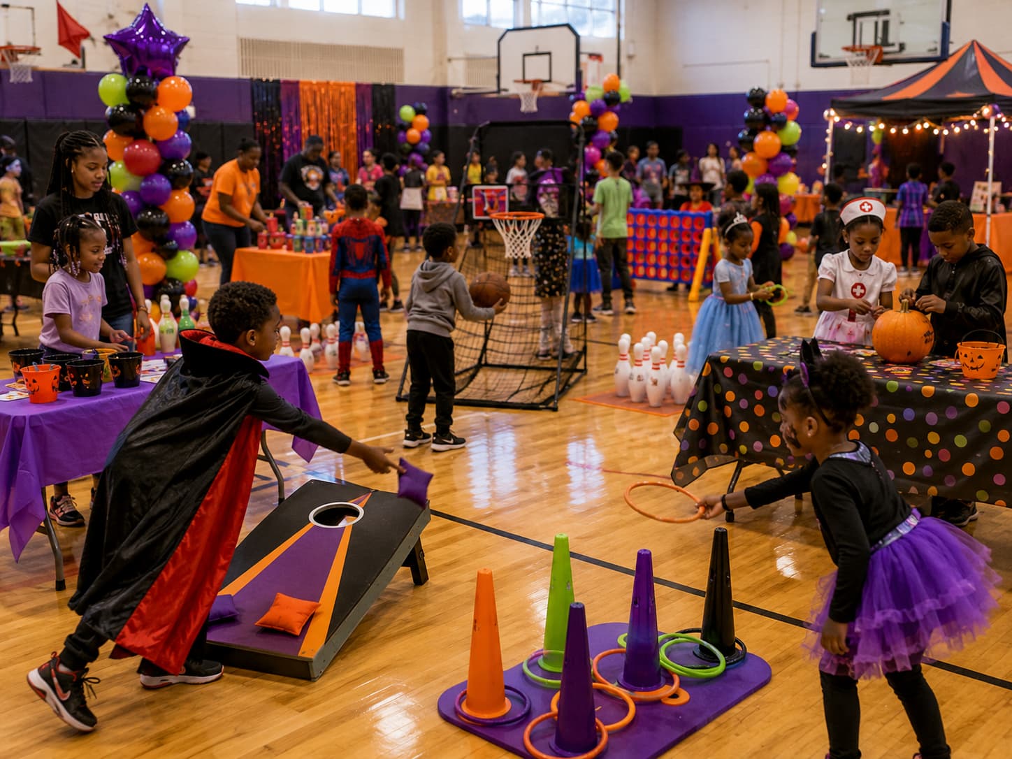 Kids playing carnival games at Harvest Fest.